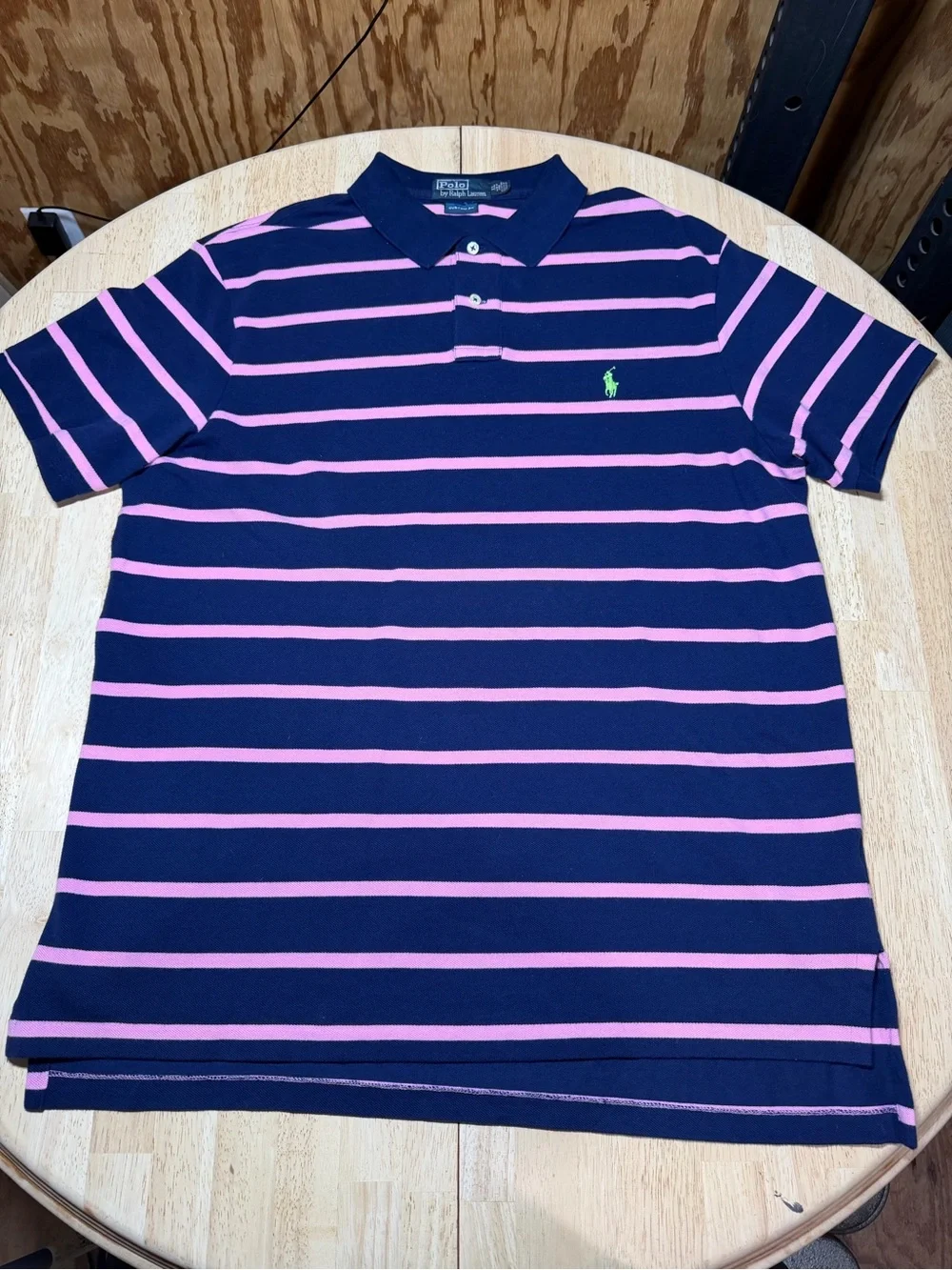 Polo Ralph Lauren Vintage 90s Navy Pink Striped Polo Shirt Embroidered Pony XL
